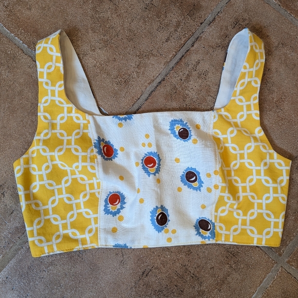 handmade VINTAGE PATTERN crop top calico S - Picture 8 of 11